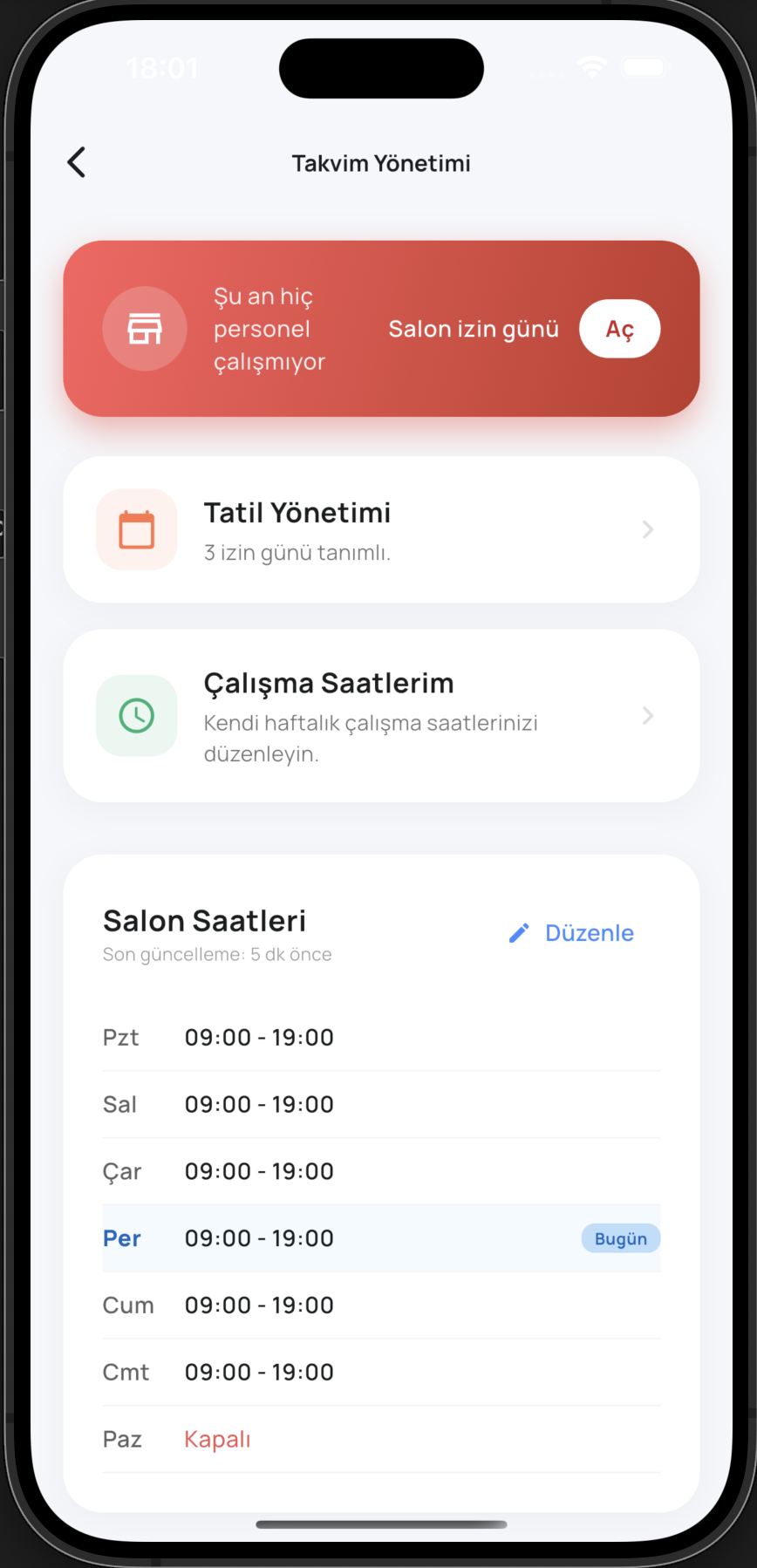 Partner Takvim Ekranı